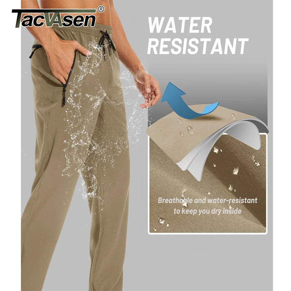 TACVASEN Summer Quick Dry Pants Mens Zip Pockets Elastic Waist Pants Hiking Jogging Running Pants Fashion Gym Fitness Trouser