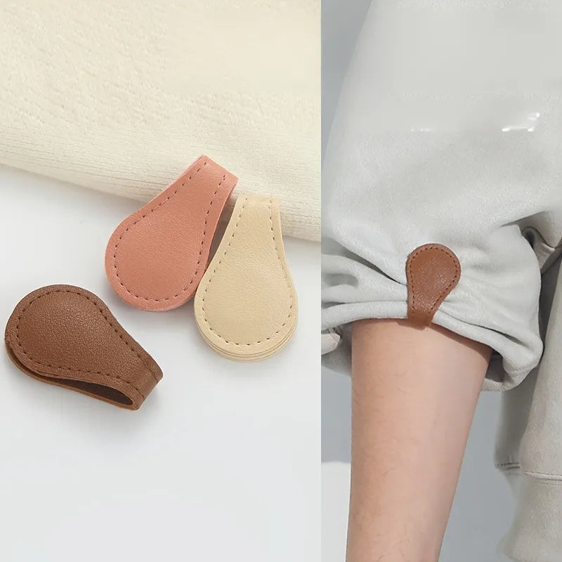 2pcs No-Sew Magnetic PU Leather Clips.Fix Cuffs,Trouser Legs,Scarves,Strong Magnetic Hold,No Damage Removable Buckles.