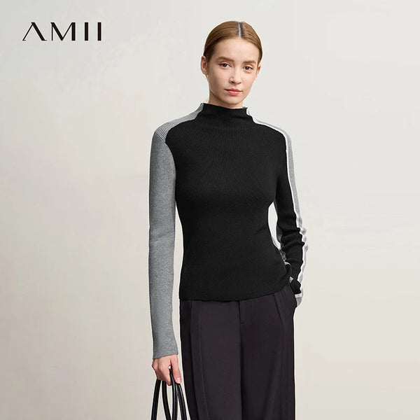 អាវយឺត Amii Pullover ឆ្នាំ ២០២៥ រដូវរងាថ្មីធម្មតាពាក់កណ្តាលកអាវខ្ពស់ស្លីមផ្ទុយស្រឡះអាវទ្រនាប់ស្ត្រី ១២៥២៤១១៩
