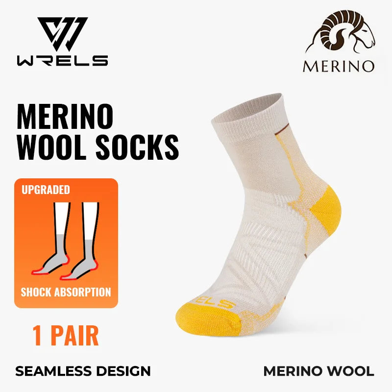 WRELS 1/2/3 Pairs Merino Wool Socks Cushioned Trekking Crew Socks Moisture Wicking Seamless Outdoors Hiking Thermal  Socks