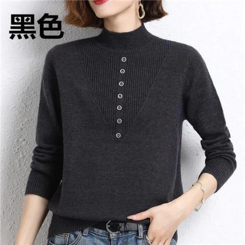 New Autumn Winter Middle-Aged Mother Knitted Clothing Bottom Shirt Women Warm Thick High Collar Knitwears Pull Femme Sweater