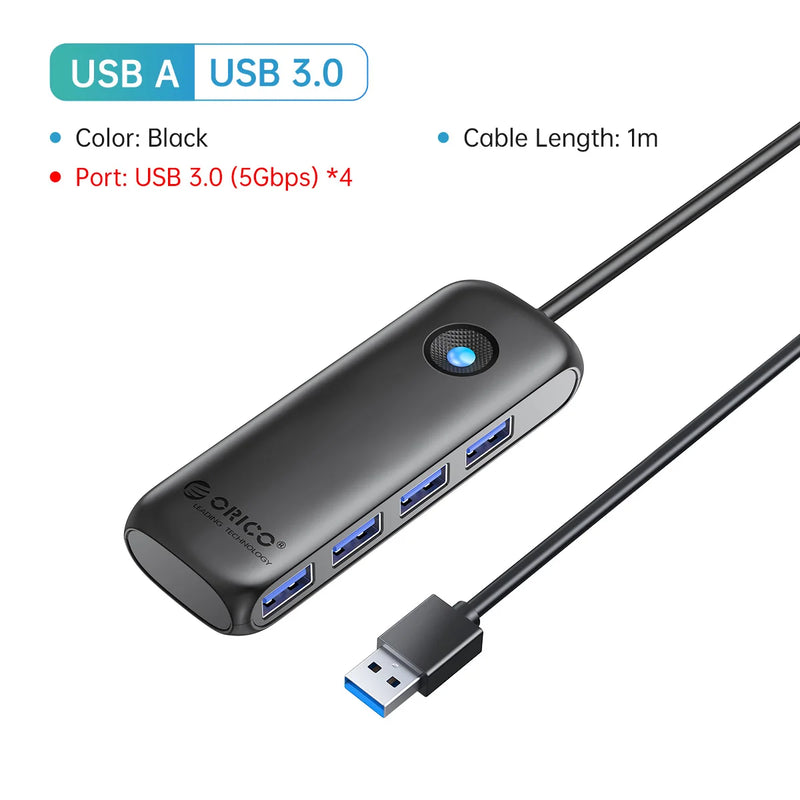 ORICO Member  USB 3.0 Hub Usb 2.0 Multi-USB Splitter Power Adapter 4-Port Multi-Extender OTG Adapter For PC Computer Accessories