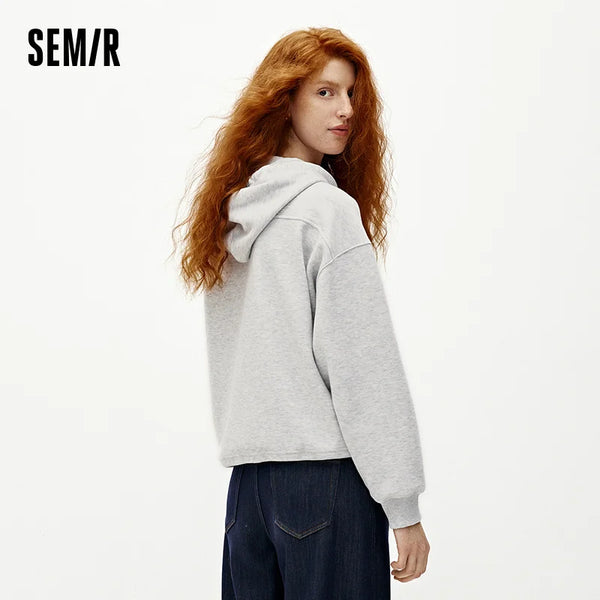 អាវក្រណាត់ Semir សម្រាប់នារី មានស្រទាប់ក្រណាត់ Fleece រចនាបថមានក្រណាត់ Hooded ទំហំធំ សមនឹងរដូវរងាឆ្នាំ 2026 ទន់ ស្រួល ធម្មតា ស្ទីលក្តៅ