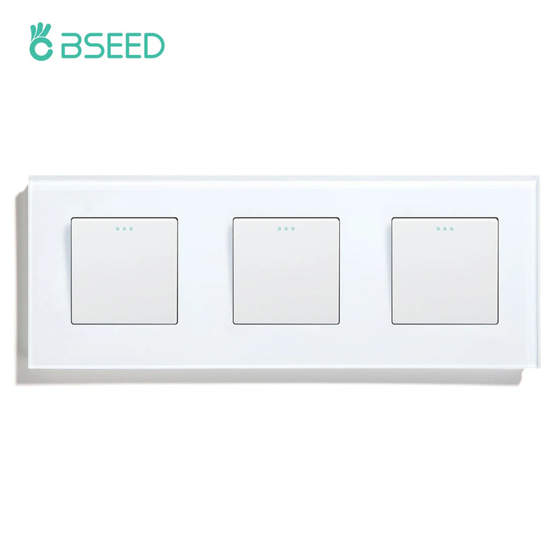 BSEED EU Standard Wall Light Switch 1/2Gang 1Way Toggle Switch Glass Panel Mechanical Wall Switch On Off 10A 250V Blue Backlight