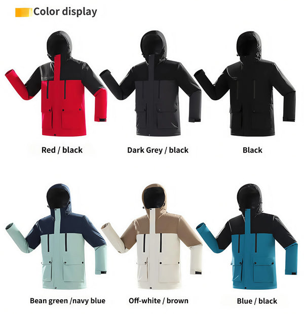 Windproof and Waterproof Detachable Cap Color-blocked workwear graphene heat-resistant integrated raincoat with fleece