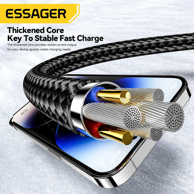 ខ្សែសាក USB Essager 4 ក្នុង 1 ប្រភេទ C 65W PD សាកលឿន ខ្សែ Type C ដល់ Type C សម្រាប់ iPhone 16 15 14 Pro Max iPad HUAWEI Xiaomi