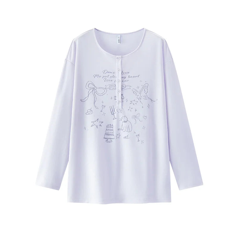 Semir Women Tshirt Print Oversized Mid Long Sleeve Top 2026 Summer Loose Casual