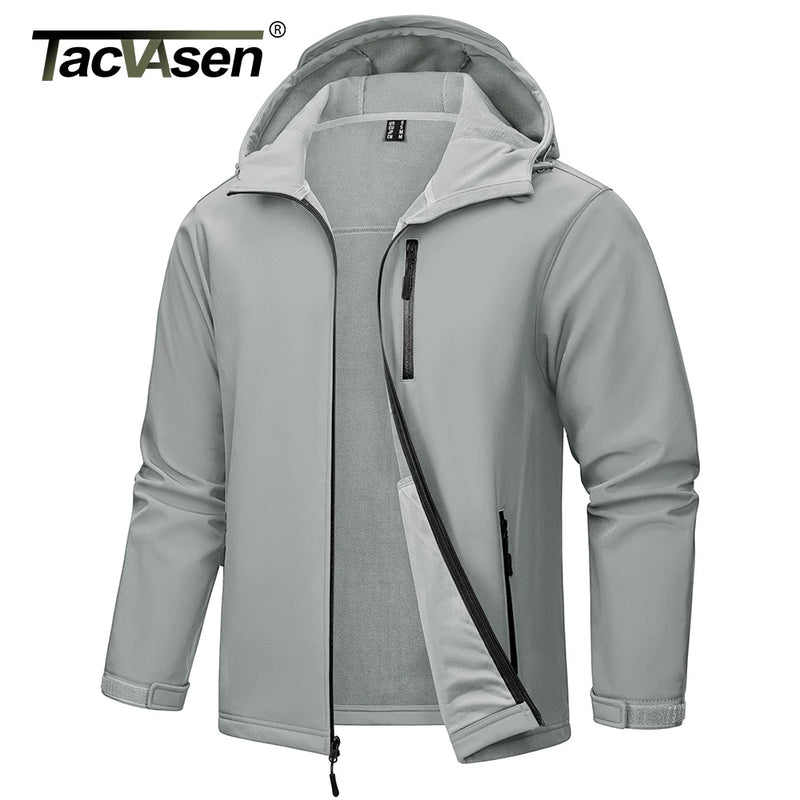 TACVASEN Hiking Outdoor Jackets Men's Hooded Fleece Lined Coats Softshell Waterproof Windpoof Outerwear Multiple Zipper Pockets