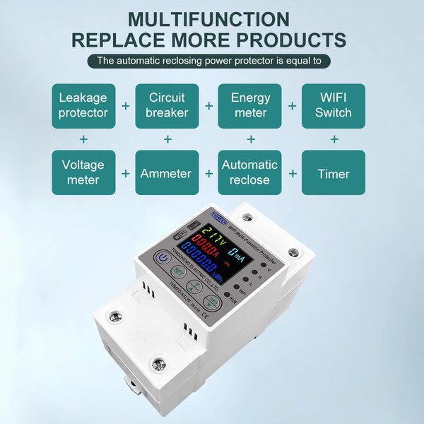 TOMZN 2P 63A WIFI Smart Switch smartlife Energy Meter Metering Circuit Breaker Timer with voltage current and leakage protection