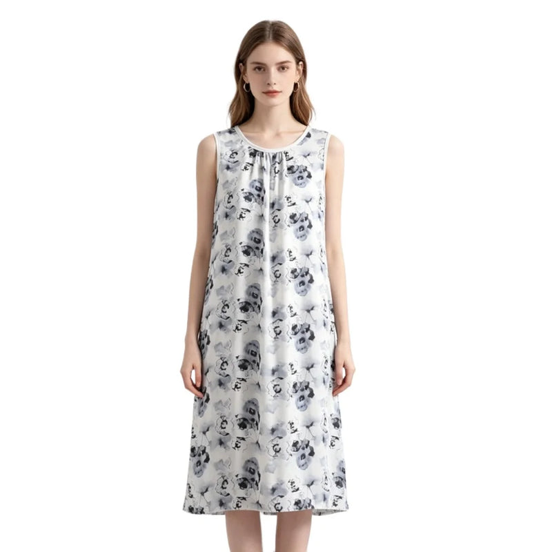 Women's Nightgown Night Dress Round-Neck Sleeveless Summer Nightgowns Woman Sleep Soft Lounge Dress for XL-6XL Pajamas Dress