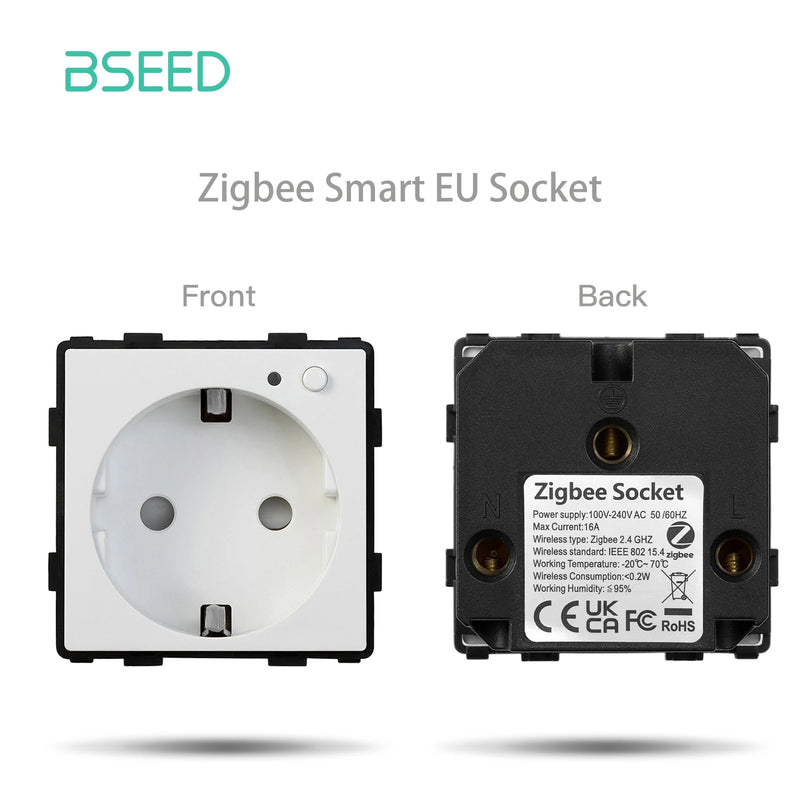 BSEED Zigbee Smart Socket EU Power Monitor Outlet DIY Function Parts Work With Tuya Smart Life Alexa App Indicator Wall Mounted