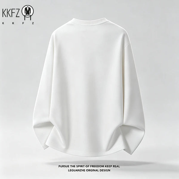 Mens Lightweight Pullover Sweatshirt Crew Neck Long Sleeve Textured Shoulder Panel For Street Activities