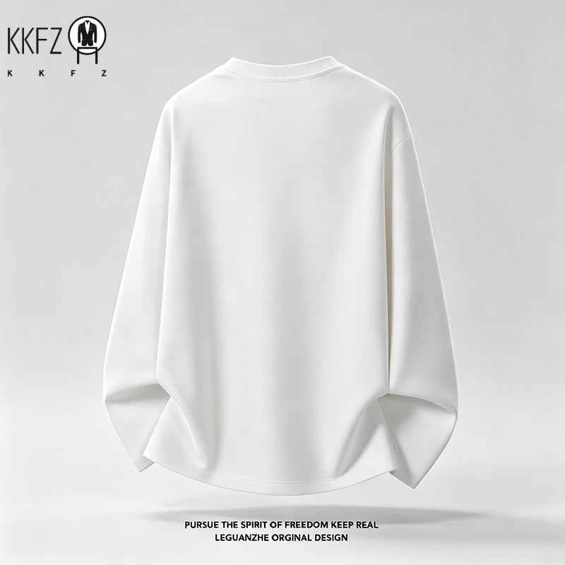 Mens Lightweight Pullover Sweatshirt Crew Neck Long Sleeve Textured Shoulder Panel For Street Activities