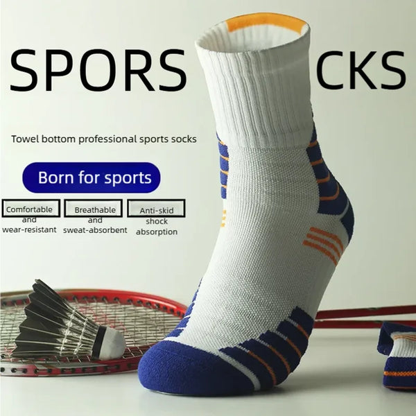 WRELS 1/2/3 Pairs Badminton Socks Cushioned Crew Athletic Socks Men Women Compression Breathable Tennis Gym Running Socks
