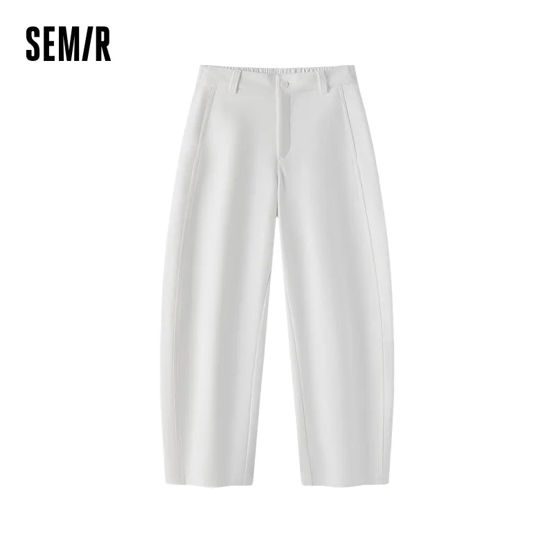 Semir Women Casual Pants Solid Color Loose Fit Curved Leg Partial Elastic Waist Versatile 2026 New Winter Daily Wear
