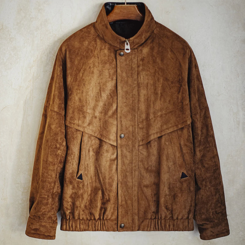 Maden Vintage Suede Coach Jacket Men's Stand Collar Cropped Safari Jacket Windproof Warm Coat for Autumn Winter Streetwear