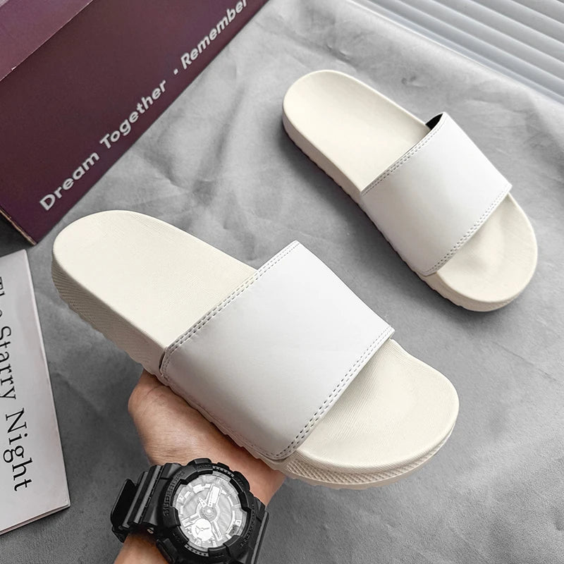 Mens Pure White Slippers for Yacht Footwear Indoor Soft Comfort Slides Home Shoes House Room Summer Casual Big Size 47 48