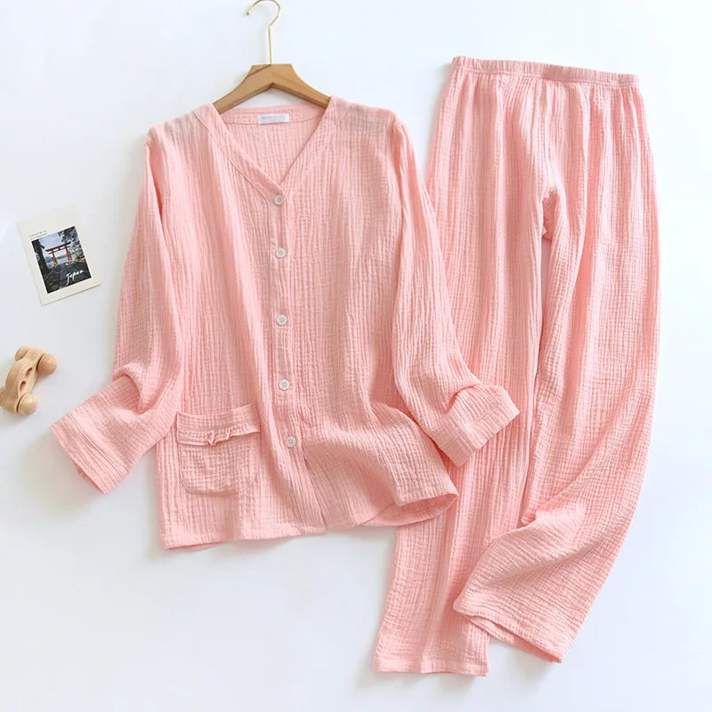 Spring Autumn Sleeping Pajamas Women's Long Sleeve Pants Sleepwear Suit Pure Cotton Home Clothes Casual Pijama Mujer Female Set