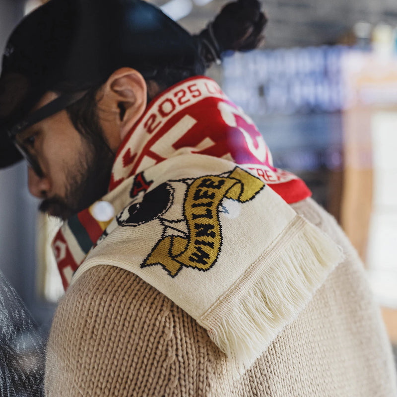 Maden Champion Fan Scarf Contrast Jacquard Pattern Scarf with Fringe Soft & Warm Winter Neck Wrap for Unisex Versatile Wear