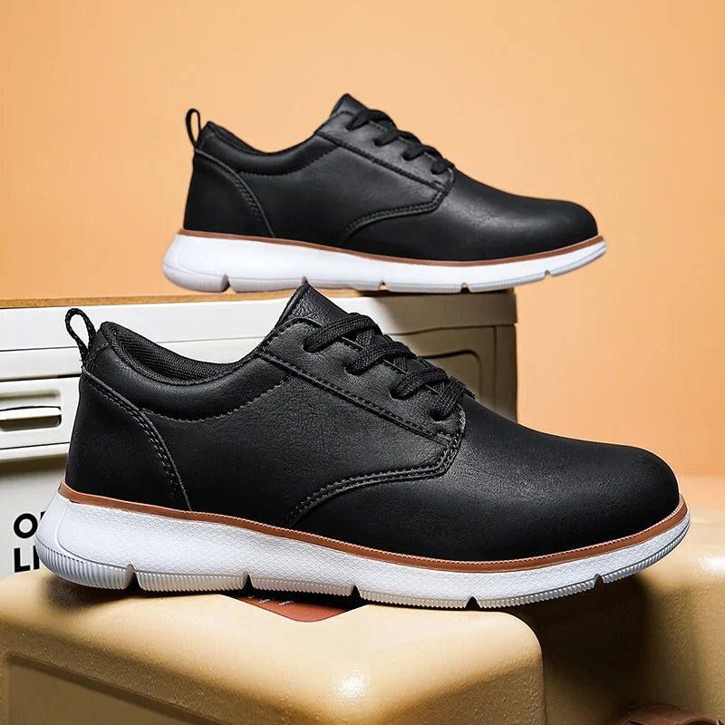 Mens Walking Shoes Fashion Leather Retro Casual Shoes Flat Plus Size Comfortable Outdoor Sports Lace-up Trendy Sneakers for Man