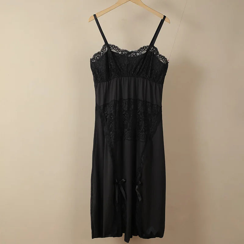 French New Suspender Nightdress Women's Lace Mesh Dressing Gown Female Loungewear Dress Sexy Nightgowns Ladies Sleepwear