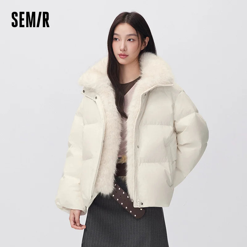 Semir Women Down Jacket Detachable Plush Collar 90 Percent Down Fill Water Repellent Windproof Versatile Outdoor 2026 New