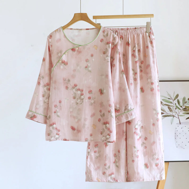 Floral Nightwear for Woman Casual Long Sleeve Loungewear Trouser Homewear Spring Autumn New Women's Sleepwear Cotton Pijama
