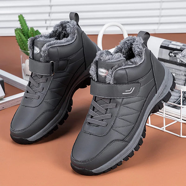 Winter Fleece Lined Elderly Snow Boots Artificial Leather High Top Non Slip Outdoor Warm Winter Shoes for Seniors Men Women