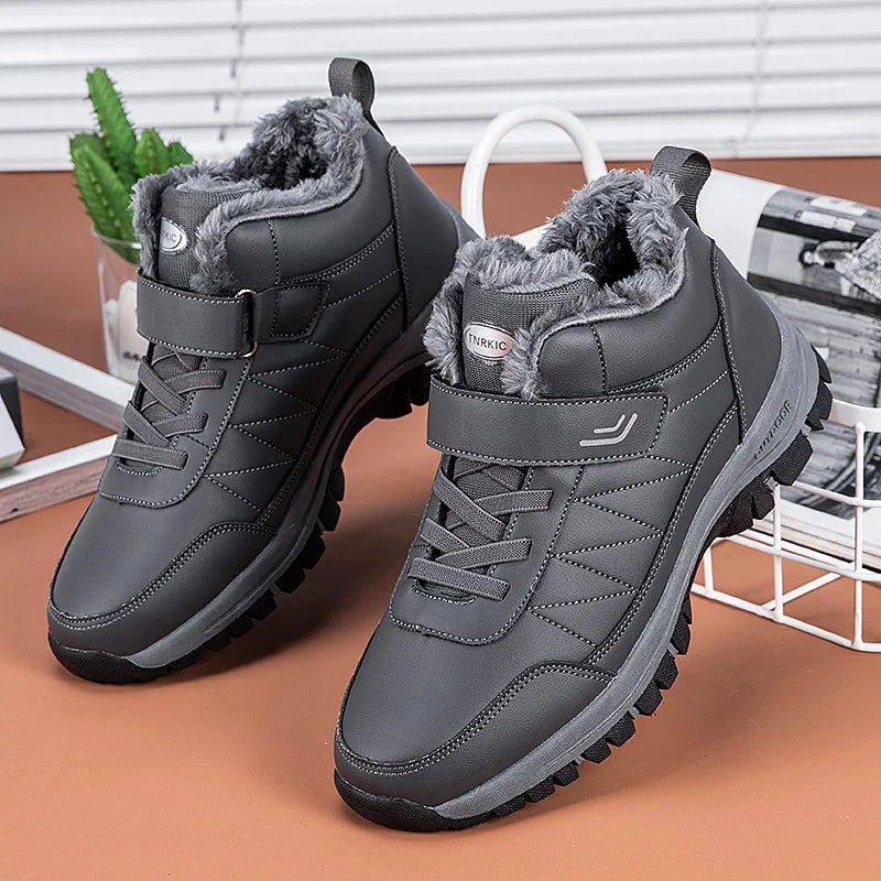 Winter Fleece Lined Elderly Snow Boots Artificial Leather High Top Non Slip Outdoor Warm Winter Shoes for Seniors Men Women