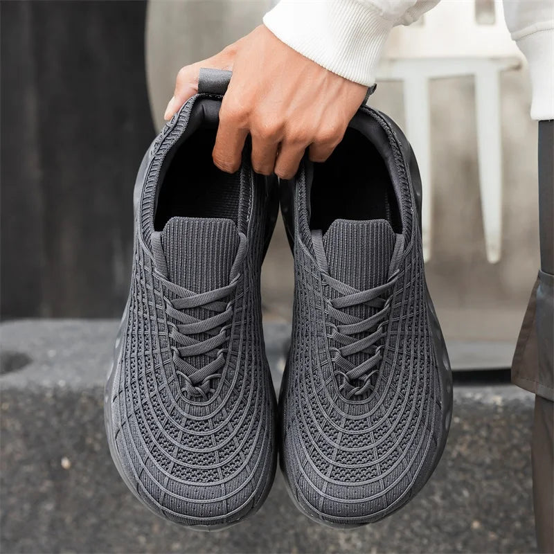 Men Wide Toe Box Knit Sneakers Stretch Breathable Casual Walking Shoes Roomy Fit for Swollen Feet Edema Bunions Athletic Shoes