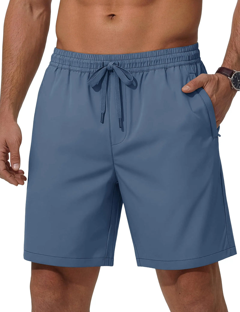 TACVASEN Men's Casual Shorts 7 Inch Inseam Elastic Waist Summer Athletic Shorts With Zipper Pockets Outdoor Daily Shorts