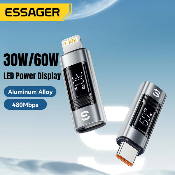 ឧបករណ៍ភ្ជាប់ Essager Type C ទៅ Lighting OTG អេក្រង់ឌីជីថល PD 60W សាកថ្មលឿន Lighting ទៅ Type C សម្រាប់ iPhone 15 14 13 12