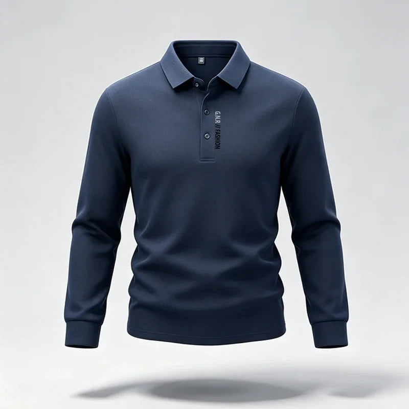 Male Trendy Lapel Collar Polo Top Long Sleeve Button Placket Letter Print For Short Trip Social Meetup And Street Fashion Wear