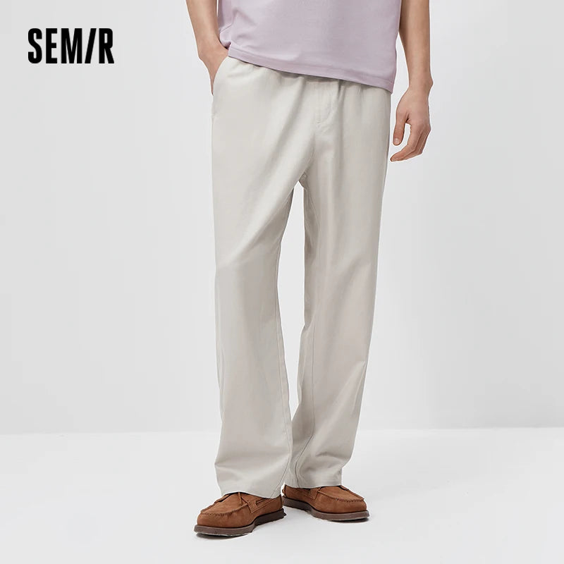 Semir Men Pants Cotton 2026 Linen Stretch Solid Loose Fit Straight Urban Casual Everyday Style Soft Comfortable Daily Wear