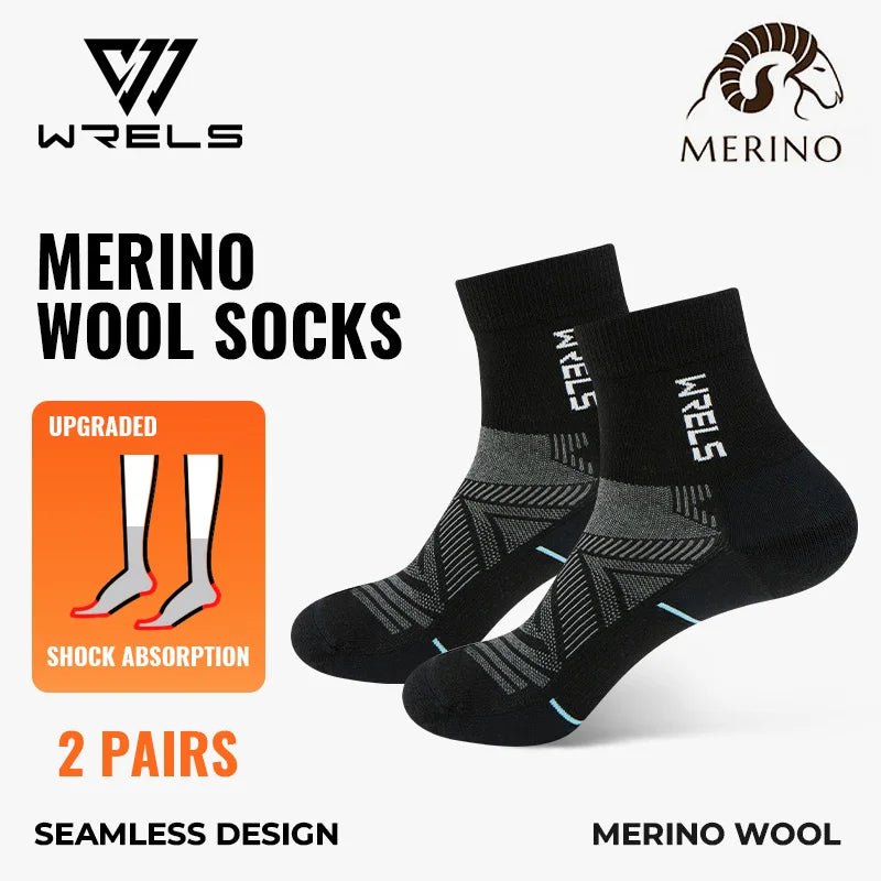 WRELS 1/2/3 Pairs Merino Wool Socks Cushioned Trekking Crew Socks Moisture Wicking Seamless Outdoors Hiking Thermal  Socks