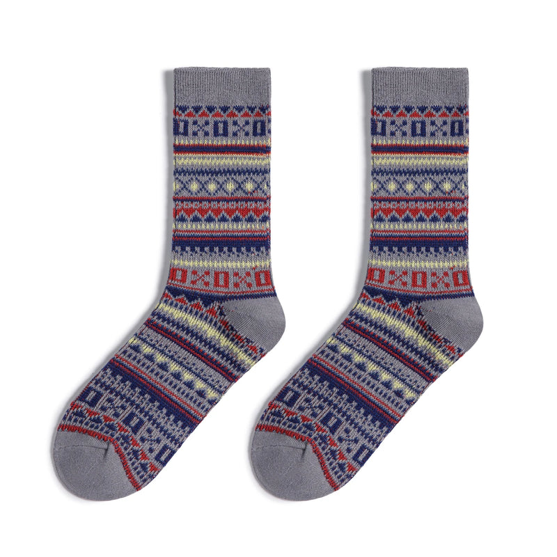 Maden Men's Vintage Fair Isle 4 Pairs Socks Pattern Mid-Calf Knit Socks Thermal Warm Long Socks for Fall and Winter & Christmas