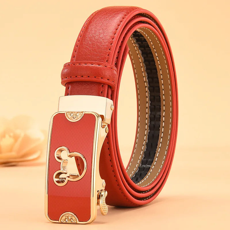 Red Women's Automatic Buckle Belt, Fashion Casual Belts Cinturon Male Waistband White Black 90cm-115cm