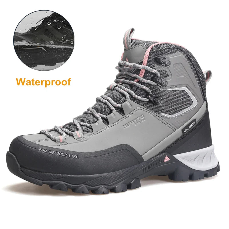 HUMTTO Waterproof Trekking Shoes Womens Luxury Designer Hiking Boots for Women Outdoor Climbing Sneakers New Leather Ankle Boots