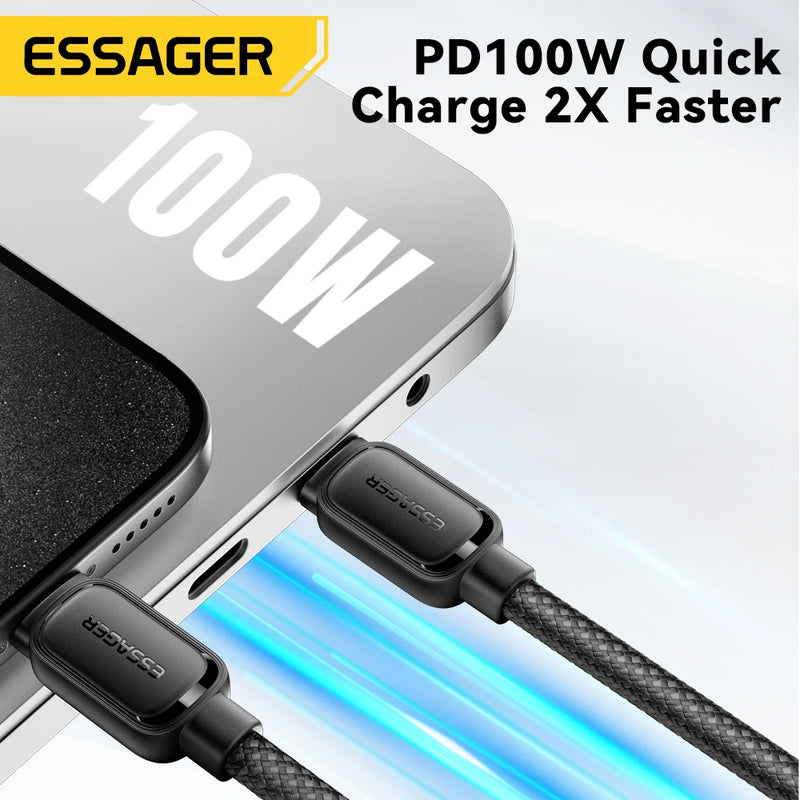 ខ្សែសាកទិន្នន័យ Essager 100W ម៉ាញេទិកដែលអាចដកថយបានលឿន ប្រភេទ C ទៅប្រភេទ C សម្រាប់សាក iPhone 17 16 15 Pro សម្រាប់ MacBook Samsung