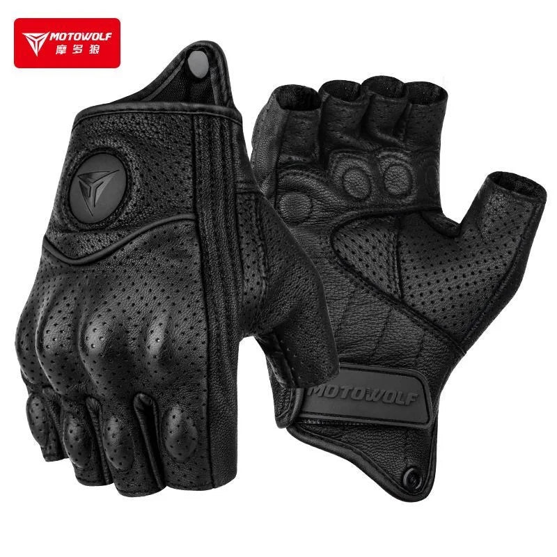 ស្រោមដៃម៉ូតូ Motowolf រដូវក្តៅសម្រាប់ជិះក្រៅផ្ទះ ប្រឆាំងនឹងការធ្លាក់ ស្រោមដៃពាក់កណ្ដាលម្រាមដៃបុរស ពណ៌ខ្មៅ អាចដកដង្ហើមបាន