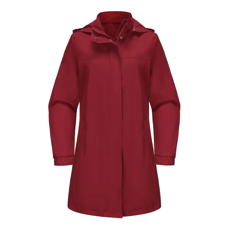 Women's Black Waterproof Hooded Jacket for Spring and Fall; The Hood Is Detachable; Available in Green, Red, Blue, Off-white.
