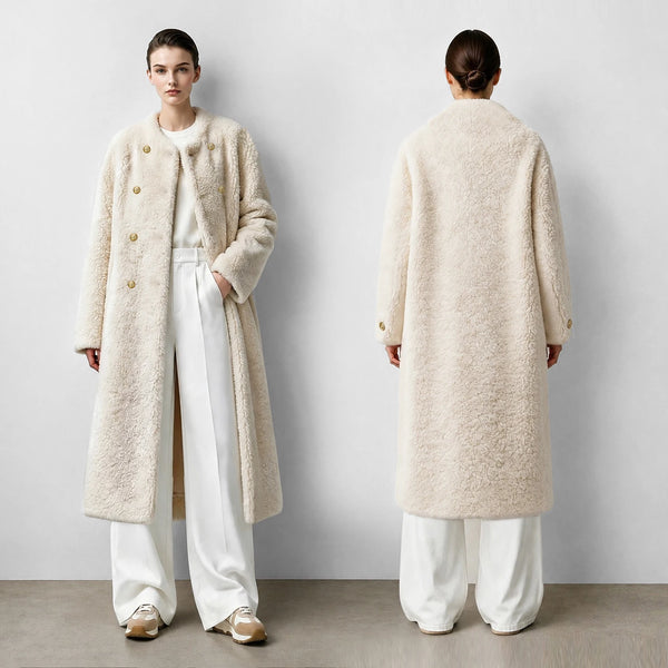 Amii Women's Wool Fur Coat Double-Breasted Long Length Lapel Collar Commuter Minimalist 2026 Winter Women Fur Coat 12624091