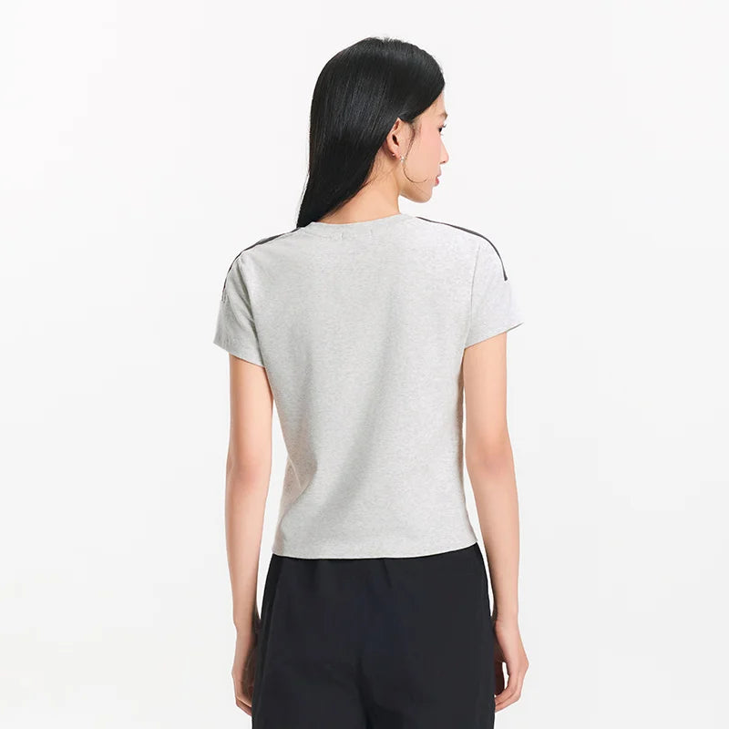 Semir Womens Tshirt 2026 Short Style Slim Printed Regular Shoulder Retro American Sports Style Casual