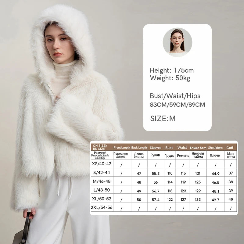AMII Woman Faux Fur Coat 2026 New Coats Winter Warm Loose Hooded Long Sleeves Elegant Soft Women's Outerwear Jackets 12524016