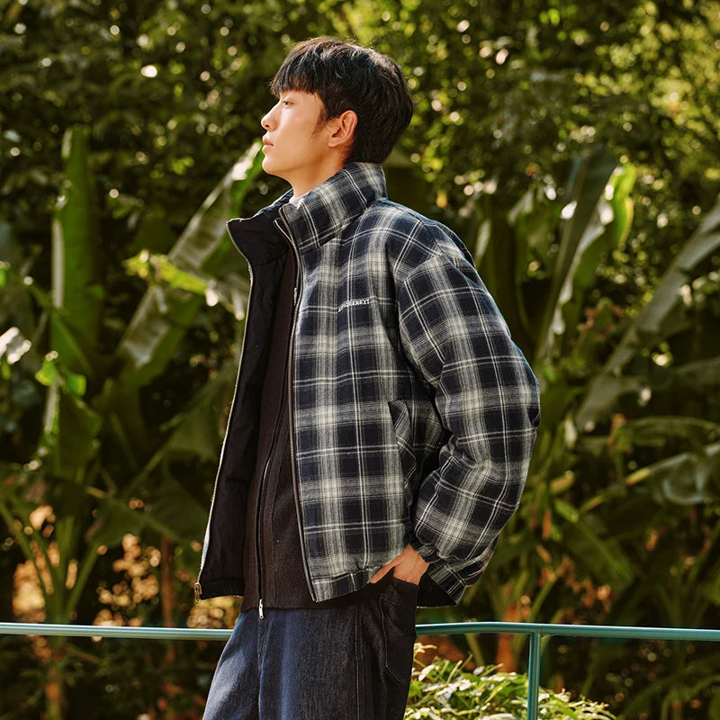 Semir Reversible Down Coat Vintage Plaid Stand Collar Men 2026 Winter 80 Fill Power Casual Stylish Warm Functional Outerwear
