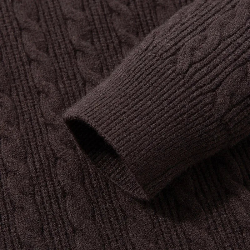 Men's Cable Knit Sweater, Faux Two-Layer Shirt Collar, 550g Wool Blend, 7 Colors Business Casual Knitted Pullover Sweater
