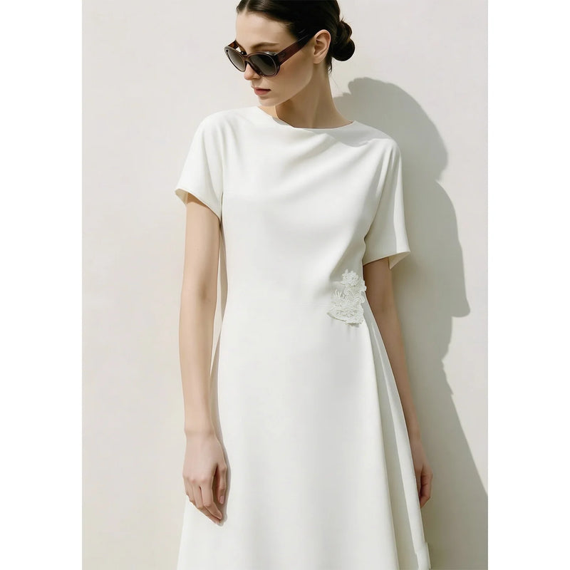 Amii Women’s Dress 2026 Summer New Asymmetric Dolman Sleeve Cowl Neck Lace Slim Fit Elegant Midi A-Line Dress For Women 12642108