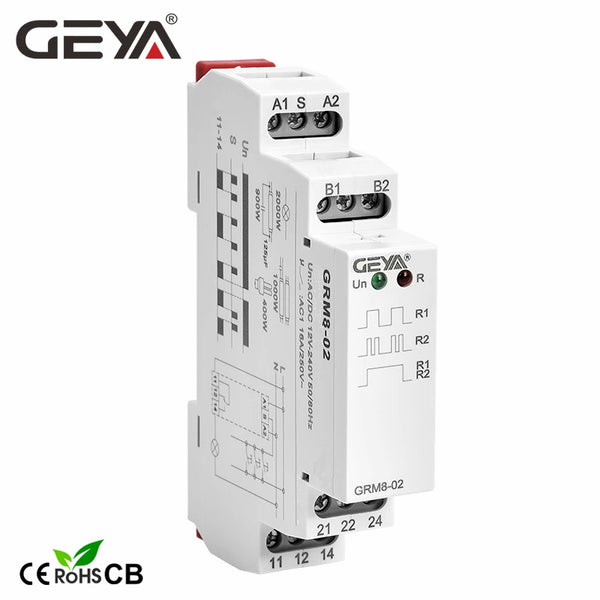 រេឡេចាក់សោរអេឡិចត្រូនិច GEYA GRM8 រេឡេចងចាំ រេឡេបញ្ជារំញ័រ SPDT 16A រេឡេជំហាន AC230V ឬ AC/DC12-240V
