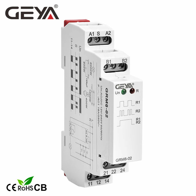 រេឡេចាក់សោរអេឡិចត្រូនិច GEYA GRM8 រេឡេចងចាំ រេឡេបញ្ជារំញ័រ SPDT 16A រេឡេជំហាន AC230V ឬ AC/DC12-240V