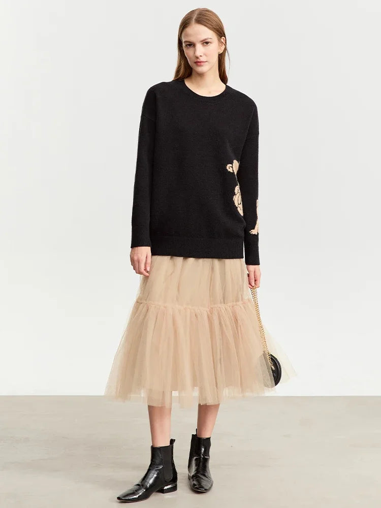 AMII Mesh Pleated Skirt for Women 2026 Autumn New Loose Fashion Cute Romantic Tutu Mid Length Skirt Clothing Streetwear 12343412